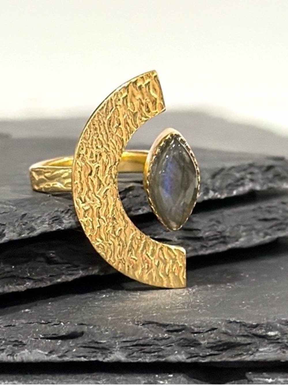 🍋2/$30 New Celestial Crescent Labradorite Adjustable Statement Ring